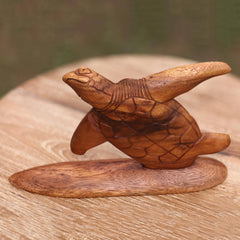 Surfer Turtle Wood Sculpture