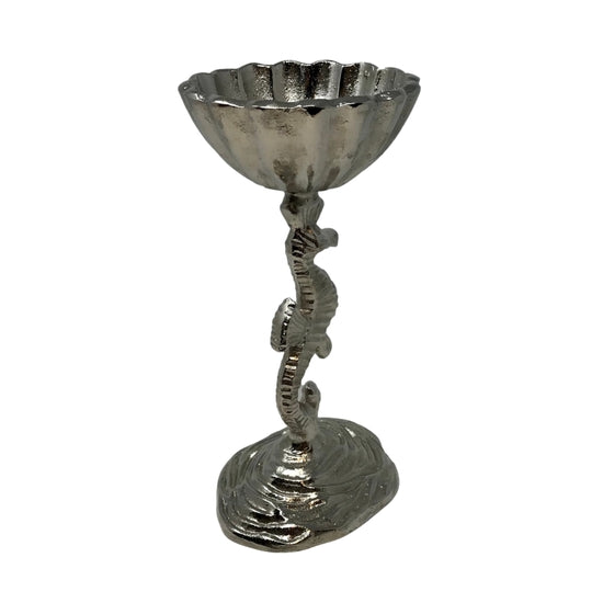 Polished Cast Aluminum 3 Seahorse Pedestal Serving Bowl