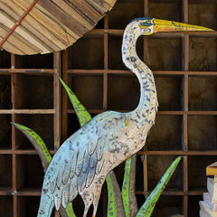 Recycled Hand Hammered Metal Heron Wall Hanging