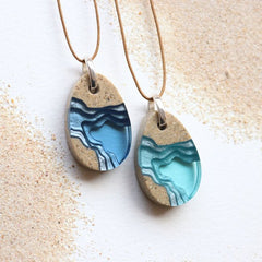 Aqua resin cove pendant necklace jewelry – beach sand and resin design