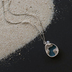 Silver-coated brass teardrop necklace with blue inlay – coastal inspired jewelry