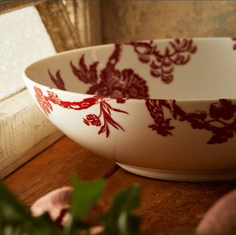Red floral porcelain serving bowl – coastal serveware and collectible- Dishes Caskata