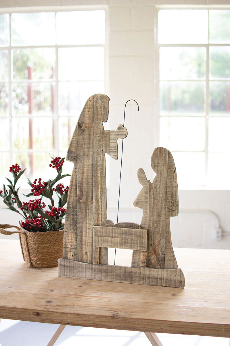 Large Wooden Nativity with Stand