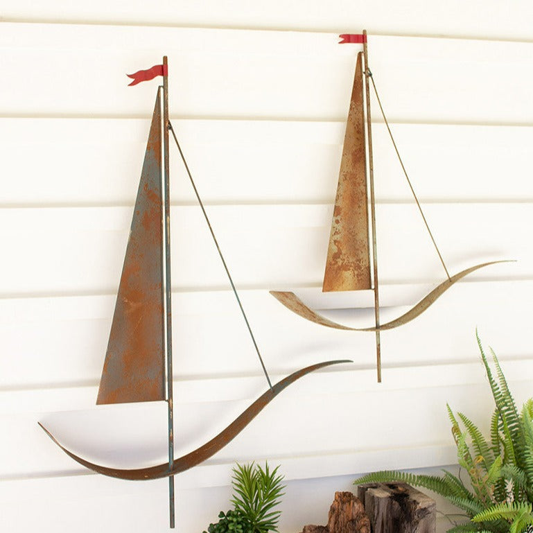 Painted Metal Sailboat Wall Hangings - Two Sizes