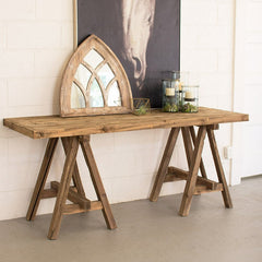 Recycled Wooden Deep Console Table with Saw Horse Base