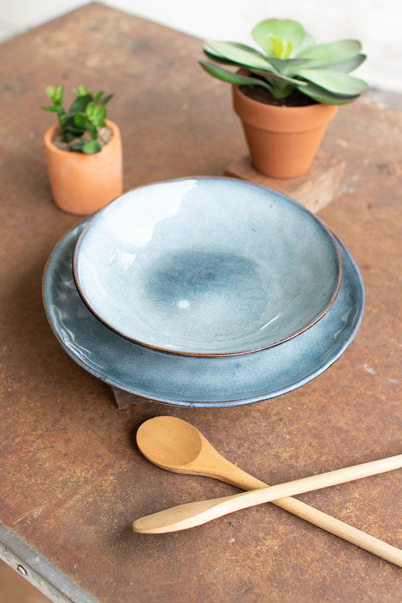 Blue Ceramic Dinner Plate & Bowl