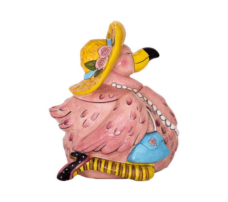 Pink ceramic flamingo cookie jar – coastal kitchen & dining collectible