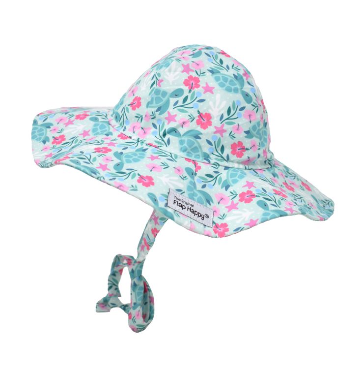 Flap Happy toddler floppy hat with chin ties – floral Luau Palms design