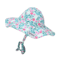 Flap Happy toddler floppy hat with chin ties – floral Luau Palms design
