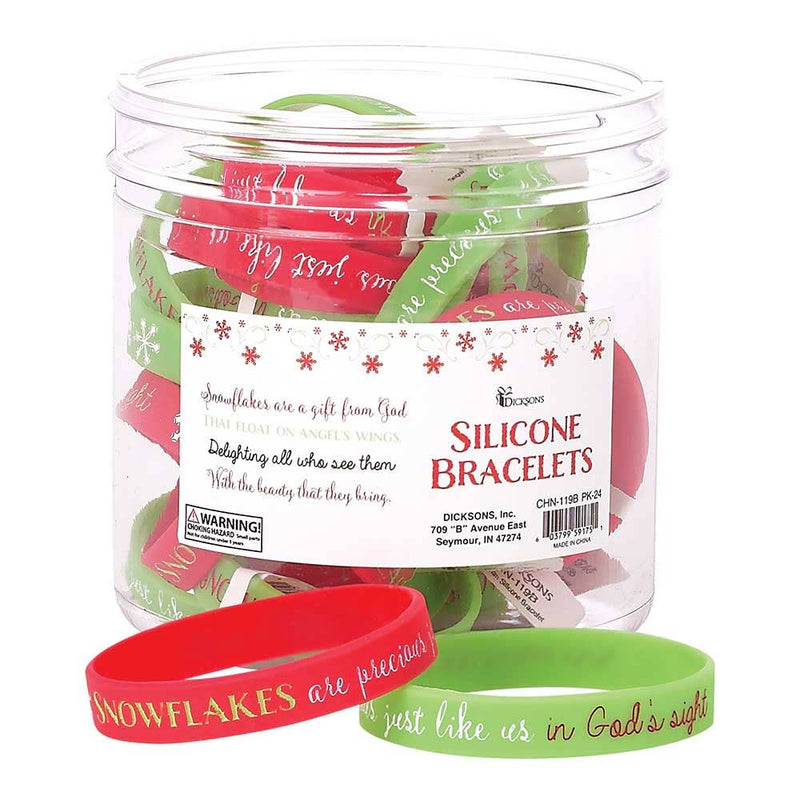 Christmas silicone bracelets in red and green with inspirational snowflake message – holiday stocking stuffer