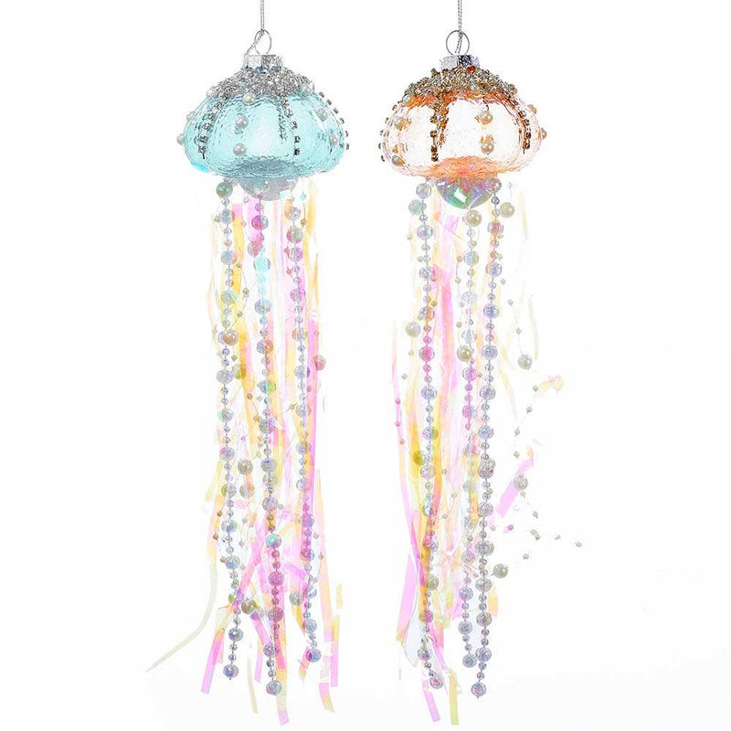 Christmas jellyfish ornament in coastal glass style - seasonal holiday decoration