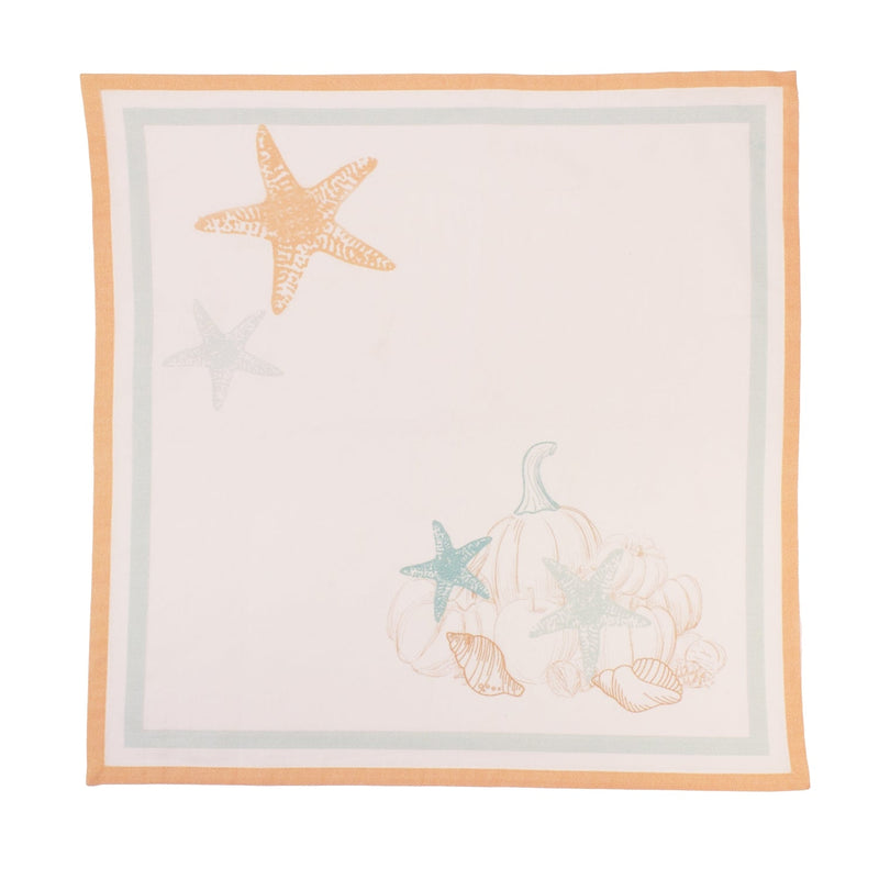 Coastal Thanksgiving napkins beach themed cloth table decor with starfish and seashells
