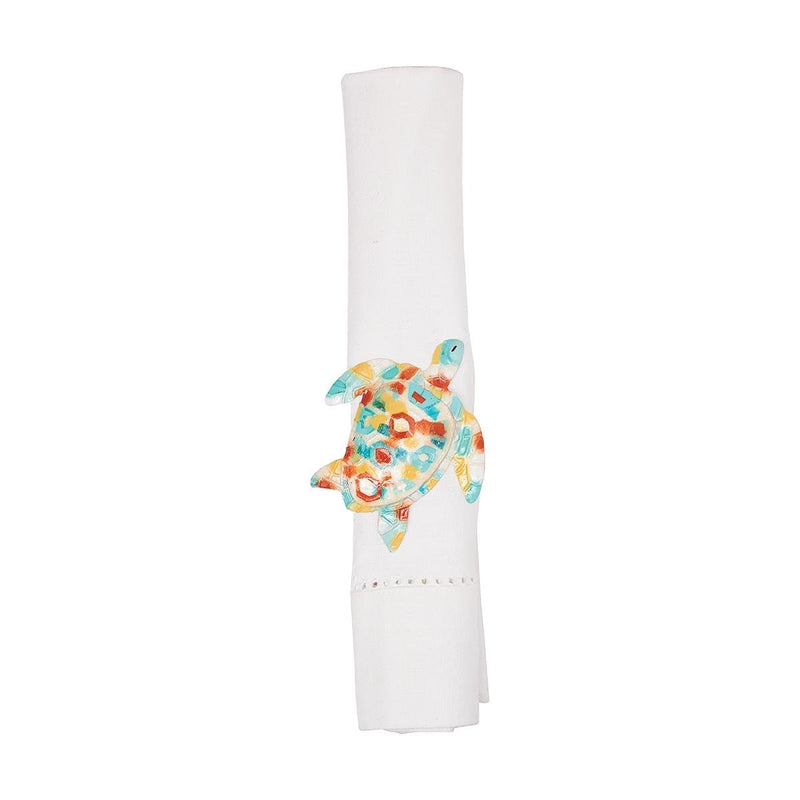 Coastal turtle napkin ring beach themed capiz shell and iron dining accent