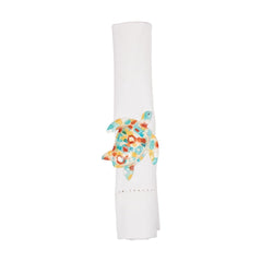 Coastal turtle napkin ring beach themed capiz shell and iron dining accent
