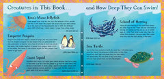 Creatures in the book--Herring, sea turtle, giant quid, emperor penguin, and lion's mane jellyfish