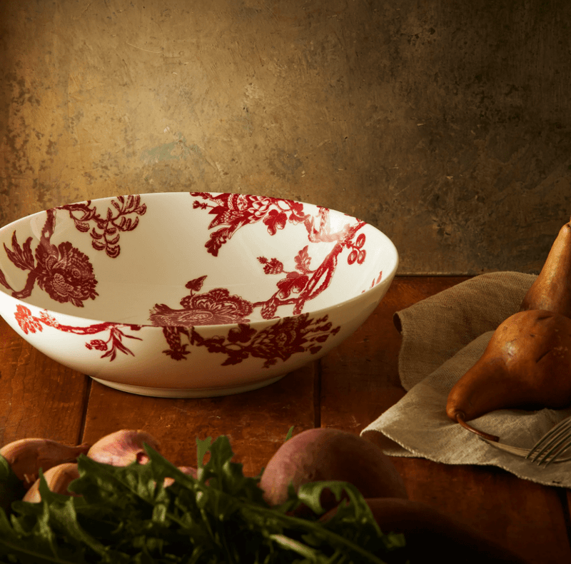 Alt: Porcelain crimson dinnerware bowl – beach house tableware collectible - Dishes Caskata