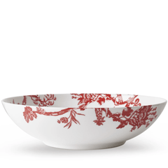 White porcelain bowl with crimson florals – vintage coastal tableware - Dishes Caskata