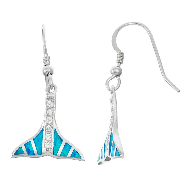 Sterling Silver Blue Opal Inlay Whale Tail Earrings