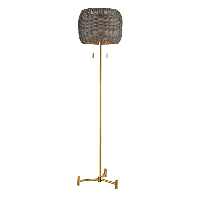 Aged Brass FLOOR LAMP with Rattan Shade