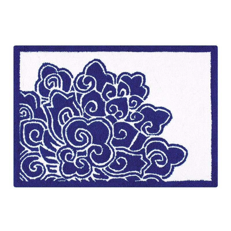 Cotton Davenport rug in blue & white floral pattern – coastal home textile