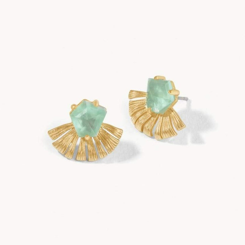 Fan Palm Stud Earrings – Aqua Pearlescent Front View