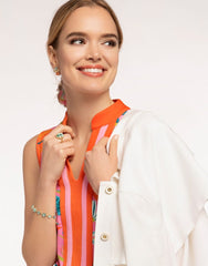 Fan Palm Stud Earrings – Model Wearing Aqua Gold Studs