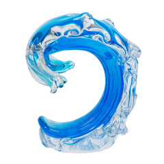 Glass wave sculpture in coastal blue - home decor accent