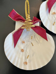 Handmade Scallop Ornament With Red Bow