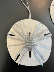 Handmade Sand Dollar Ornament With Silver Christmas Tree