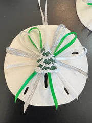 Handmade Sand Dollar Ornament With Snowy Tree