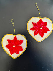 Handmade Heart Capiz With Red Poinsettia