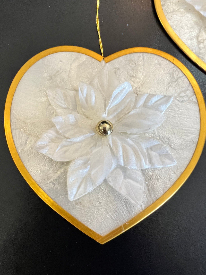 Handmade Heart Capiz With White Poinsettia