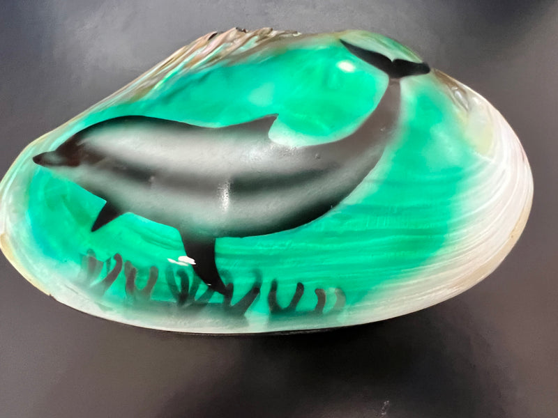 Green Abalone Seashell Resin Trinket Dish - Coastal Elegance Decor