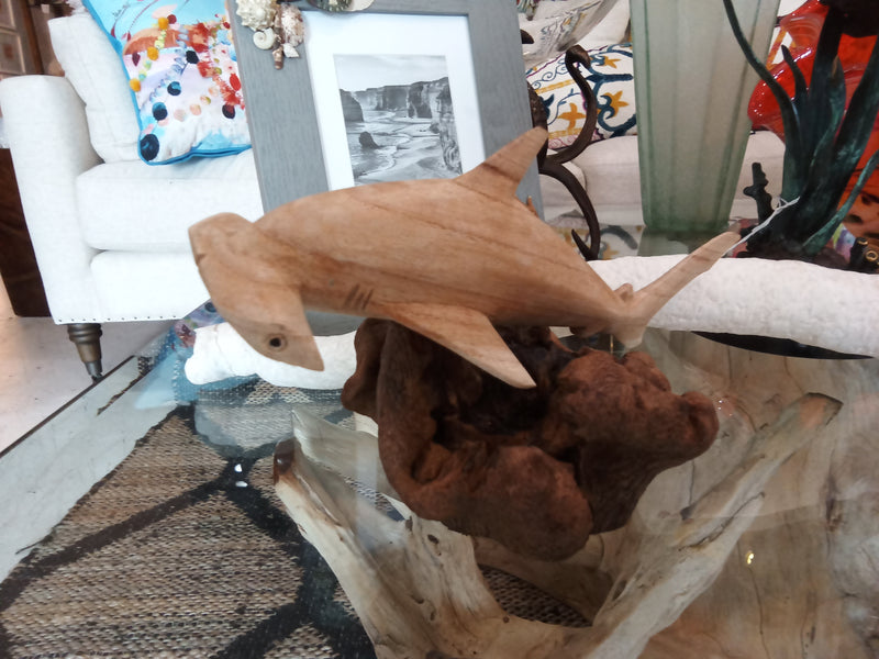 Wooden Single Hammerhead Shark Sculpture