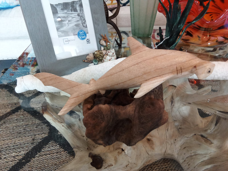 Wooden Single Hammerhead Shark Sculpture