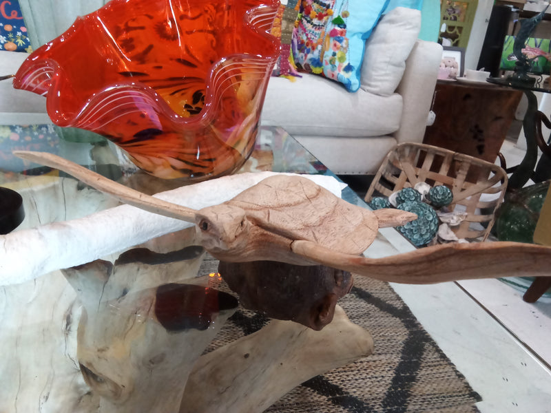 Wooden Single Turtle Sculpture