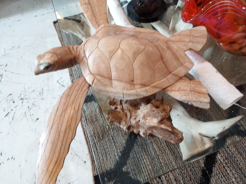 Wooden Single Turtle Sculpture