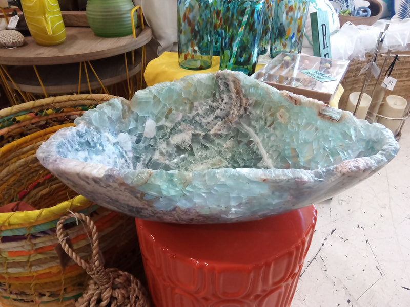 Handcarved Green Blue Fluorite Bowl
