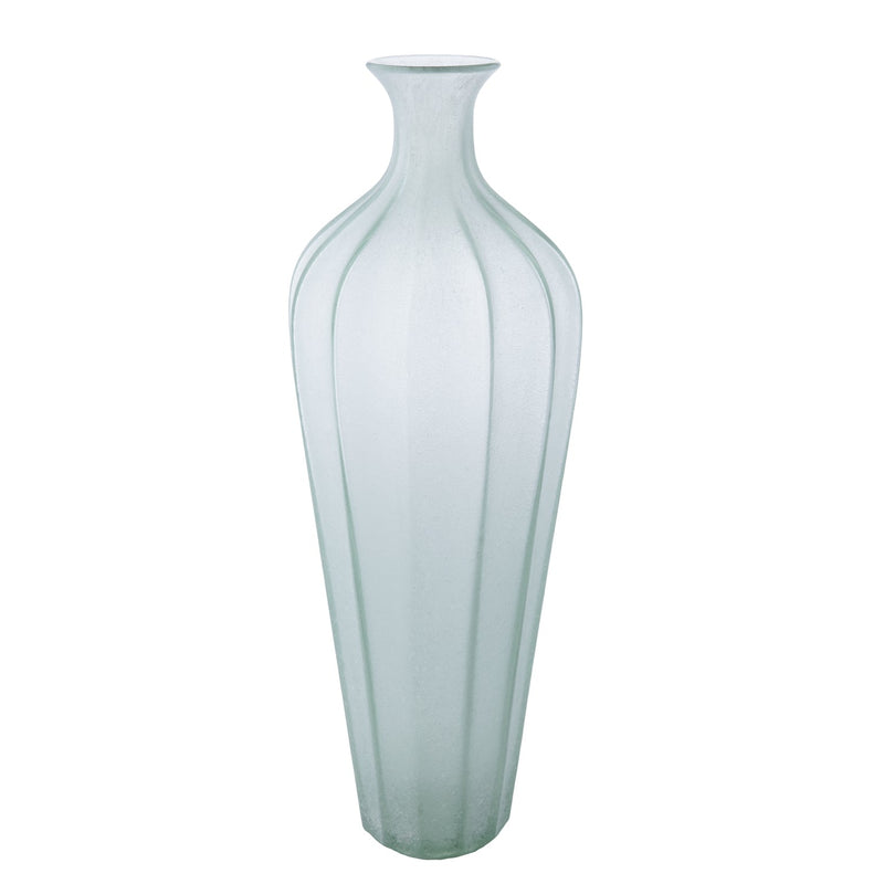 Large frosted glass vase in green - coastal home decor