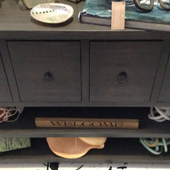 Rustic grey wood console table – versatile home furniture with storage