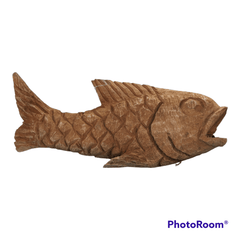 Hand-carved wooden fish sculpture from Mozambique – rustic coastal home decor accent