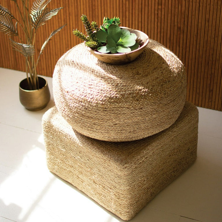 Braided Jute Pouf - Available in Square or Round