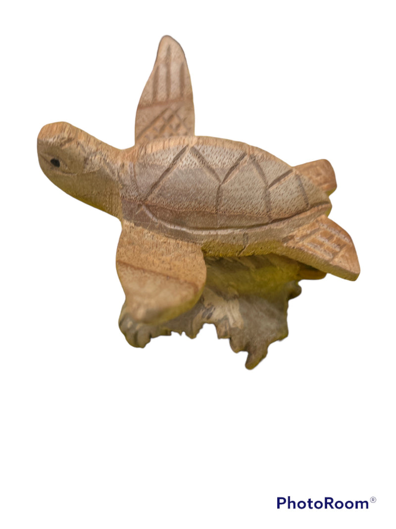 Mini Turtle Sculpture On Mushroom Wood