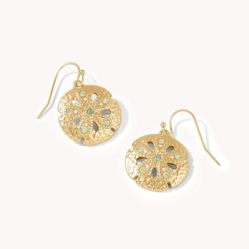 Sand Dollar Earrings – Opal Glass Gold Drop Front View