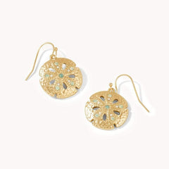 Sand Dollar Earrings – Opal Glass Gold Drop Front View