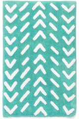 Turquoise chevron rug with white pattern - coastal accent floor mat
