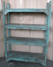 Distressed aqua wooden bookshelf – rustic coastal display furniture