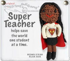 Super Teacher Girl - Dark Skin String Doll- Inspirational Keychain