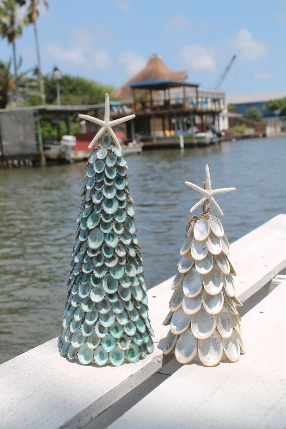 Abalone Seashell Tree with Finger Star Top - ChristmasLoving Coastal Living