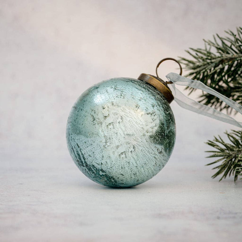 2" Medium Mint Antique Foil Glass Christmas decoration